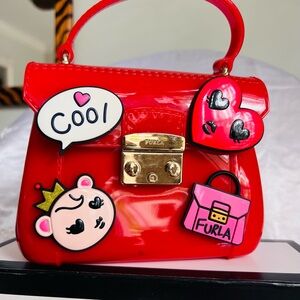 Furla Red and Pink Bag with Playful Patches